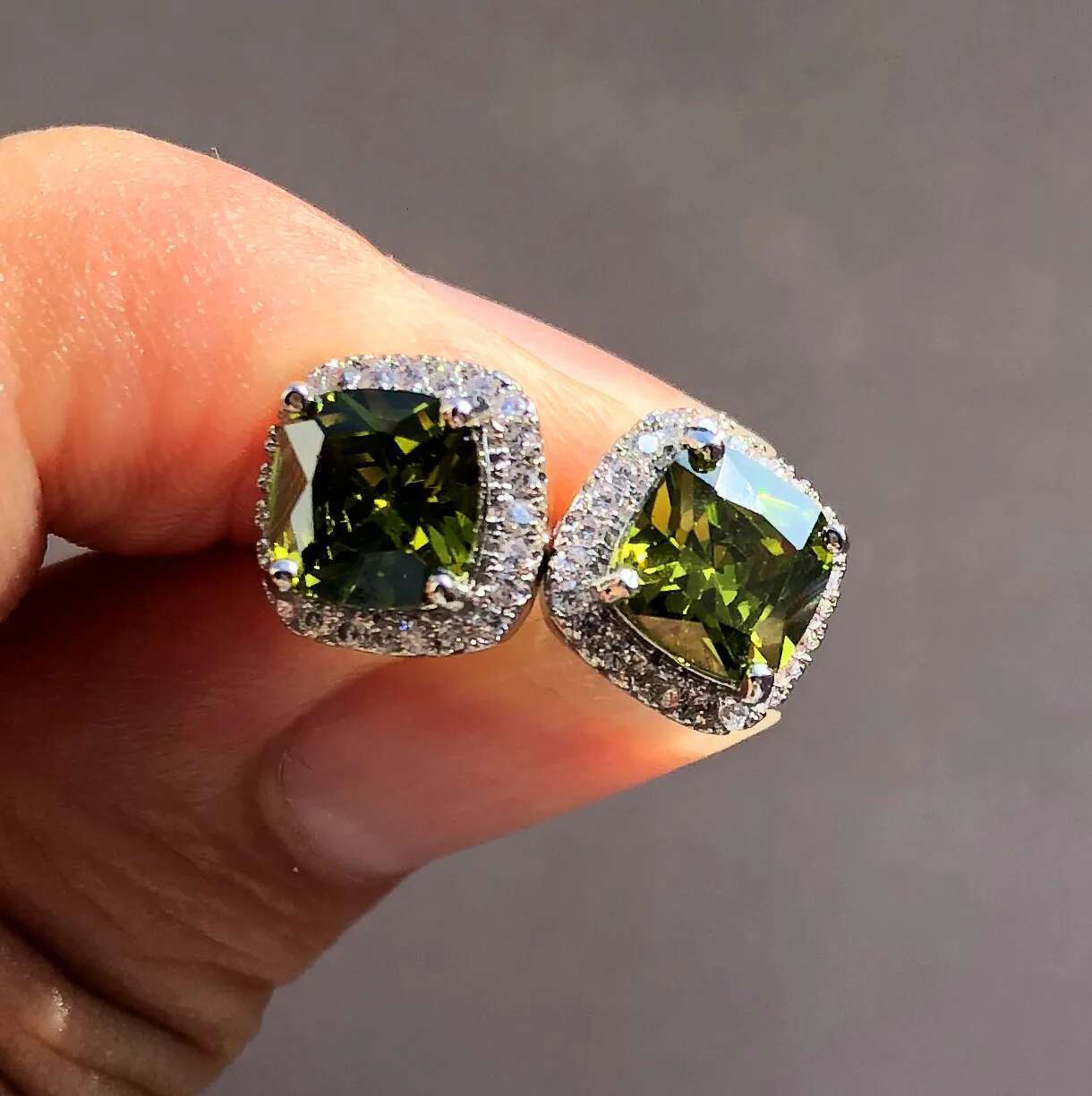 Cute Female Crystal Zircon Stone Fashion sier color Rainbow Wedding Jewelry Vintage Double Stud Earrings For Women