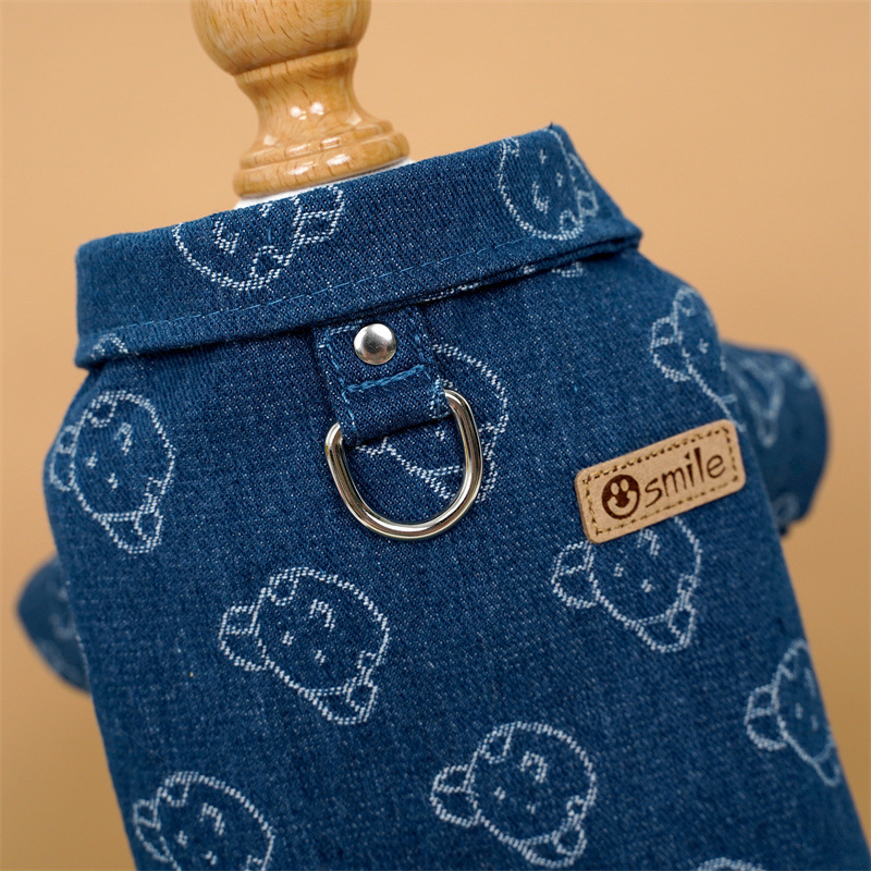 Dog Jean Jacket, Blue Denim Lapel Vest Coat T-Shirt Costume Fashionable and Handsome Girl Boy kitten Dogs Puppy Clothes for Small Medium Dogs Cats 3XL