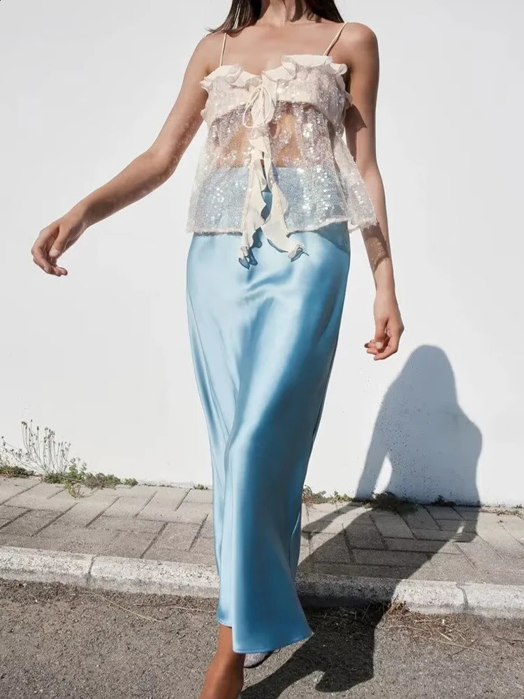 Womens Clothing European and American Style Fashion Simple and Versatile Casual Sequined Suspender Top 250226