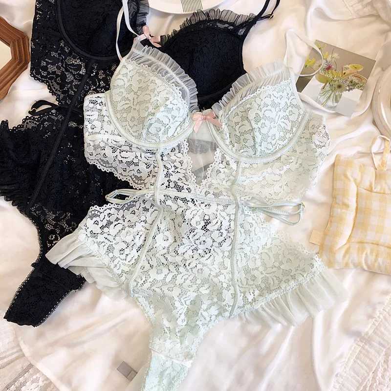 Sexy lace hollowed out one-piece bodysuit private thin section soft steel ring beauty back bra micro shaping lingerieXJ250301