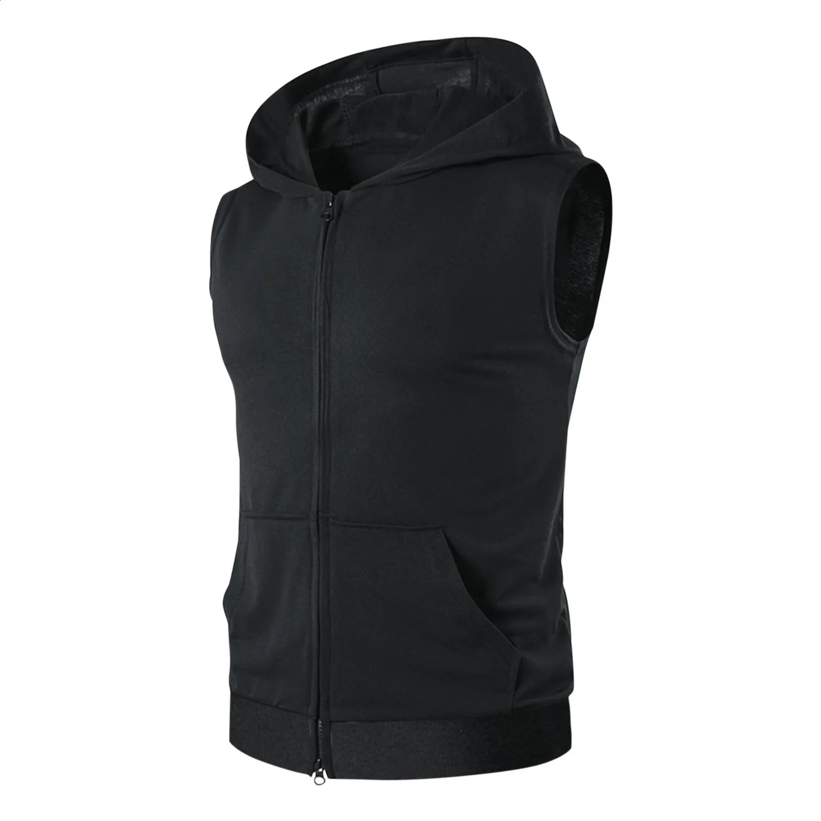 Sleeveless vest mens sports top hooded zipper shirt vest casual shirt mens fitness vest pocket Ropa Hombre 250225