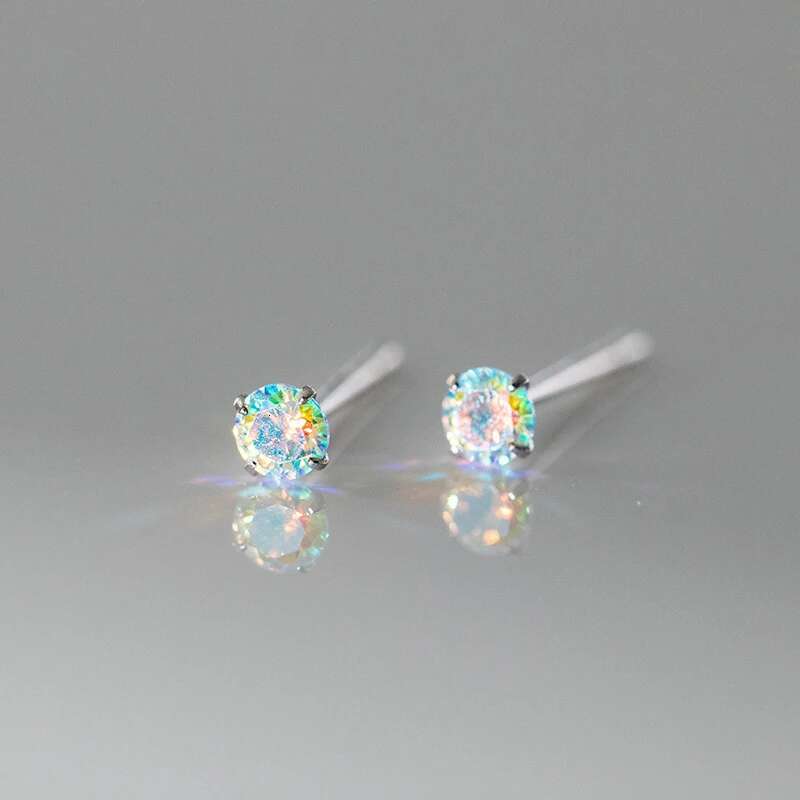 Exquisite Sterg Sier Shiny Mini 3/4/5mm Round Colorful Zircon Stud Earrings Women's Simple Piercing Jewelry
