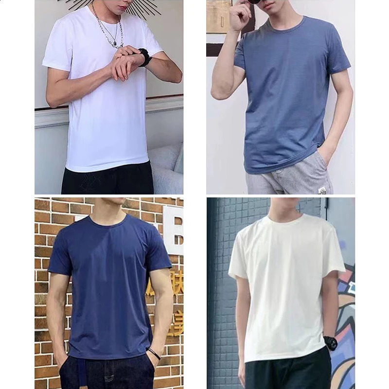 Dukeen Summer Thin Ice Silk T-Shirt for Men Crew Neck Short Sleeve Casual Soft Fitness Tops Plain Modal Cotton Oversized Tees 250225
