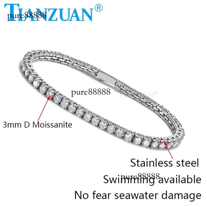Stainless Steel Tennis 3mm Round cut Moissanite Hip Hop Trendy Jewelry Wedding Party Bracelet For Women Men