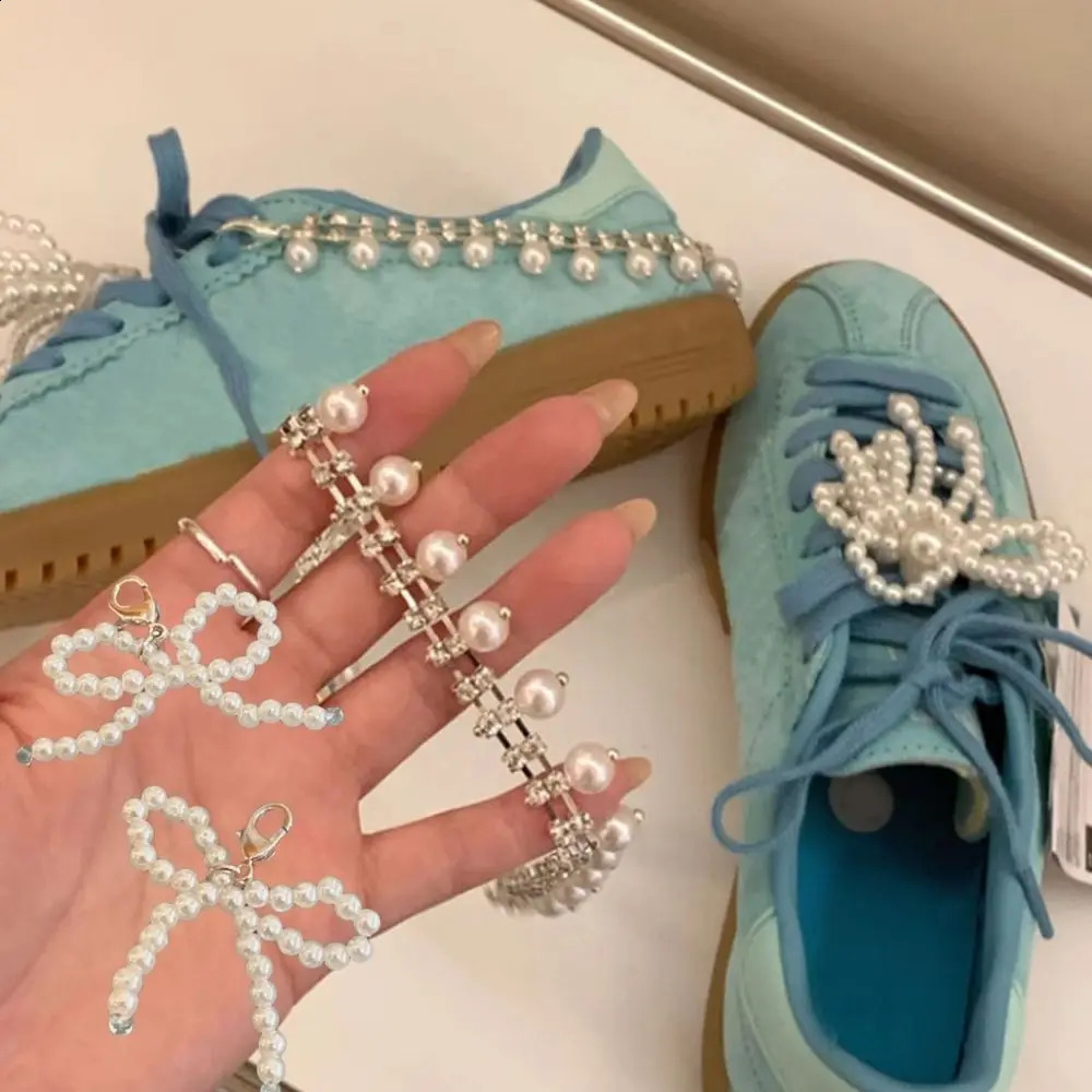 Pearl Shoes Clip Delicate Bow Shaped Shoe Charms Sneakers Decorating Keyring Ornament Decoration For Bags Phones 250218