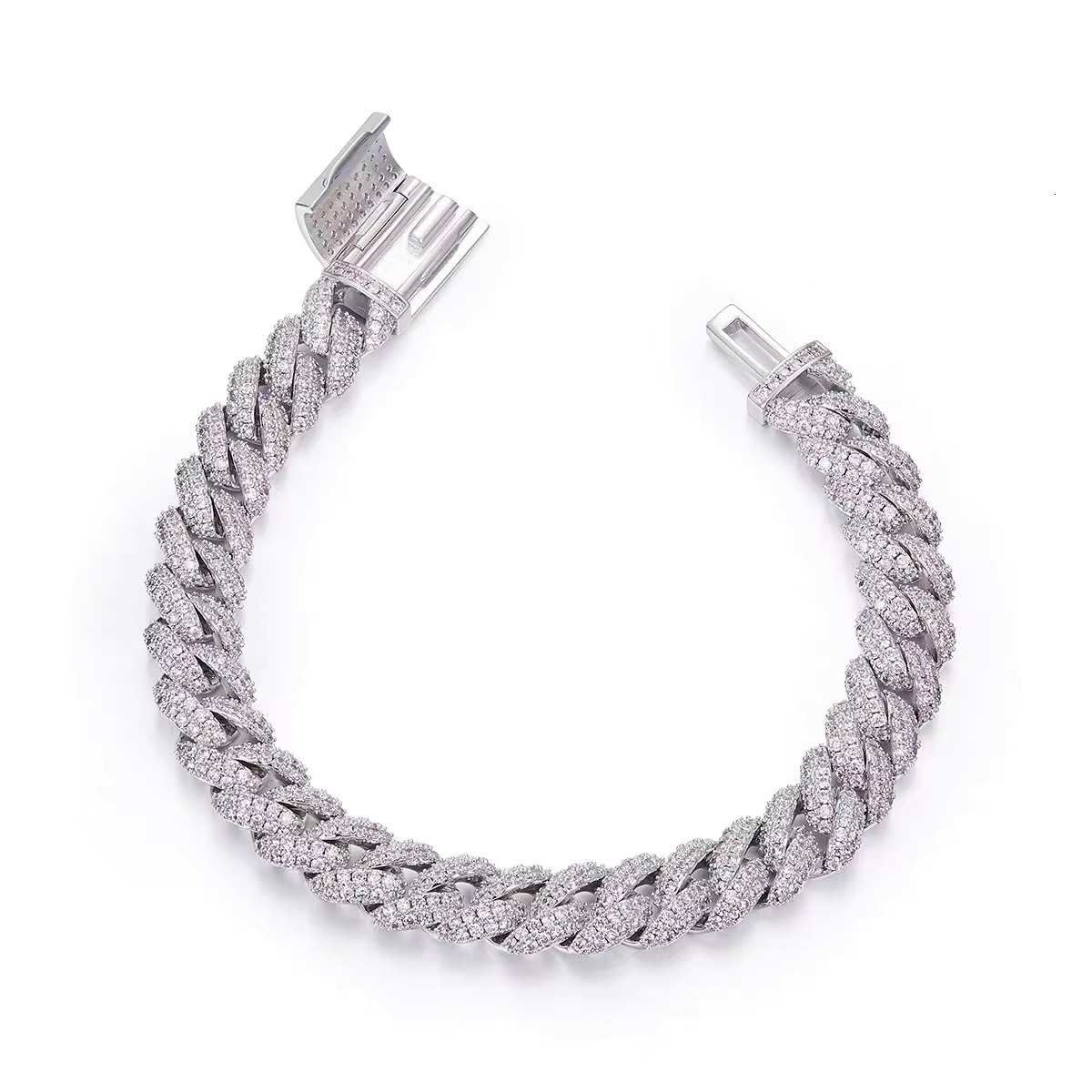 Qian Jian 10mm VVS Moissanite sterg sier Cuban chain unisex hip-hop anniversary bracelet