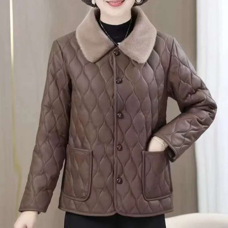 Stylish Fleece-ed Thickened Cotton Jacket for Fashionable Winter Plus Size Loose-Fit Padded Coat For Middle-Aged Women