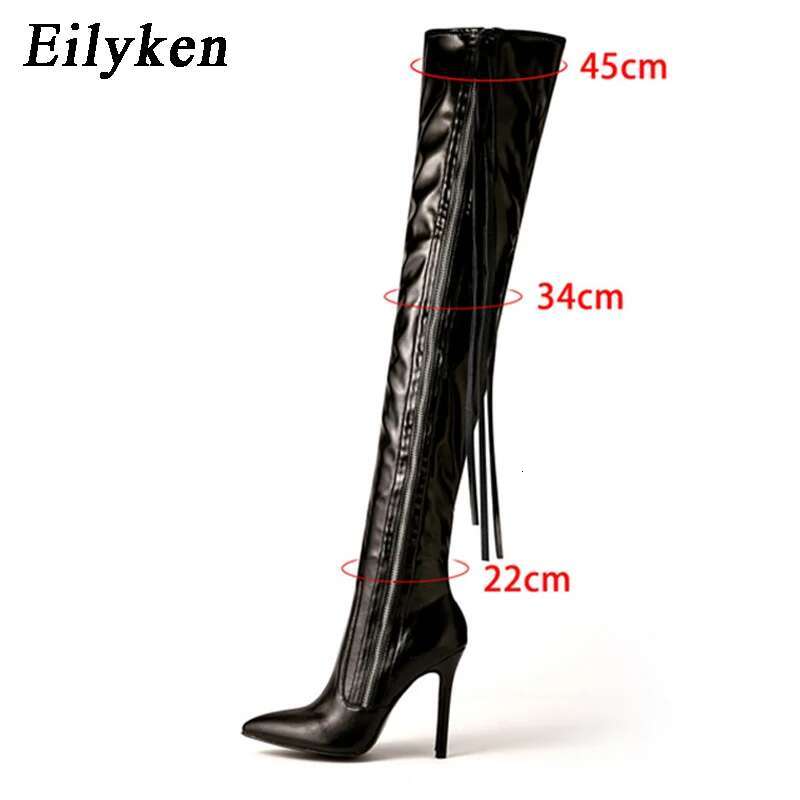 Eilyken Fashion Women Over The Knee Boots High Heels Shoes Sexy Pointed Toe Zipper Winter Long Botas De Mujer