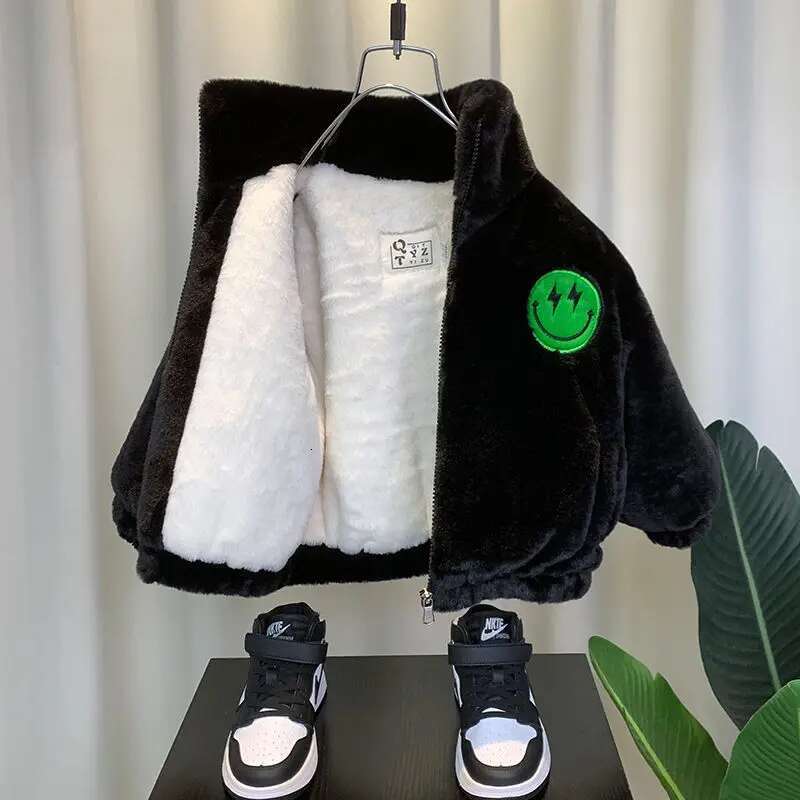 Ddmyshoesvip Winter Kids Fleece Jacket Baby Boys Girls Cashmere Thicken Baseball Clothes Children Plush Warm Smile Pattern Cardigan Teen Coat