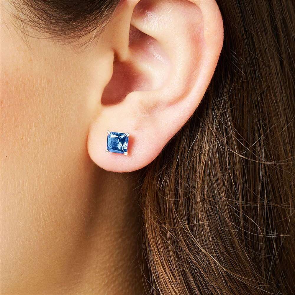 Studs Earrings Square Princess Cut Stone Europe Style Fine Jewerly For Women Trendy Gift In Sterg Sier