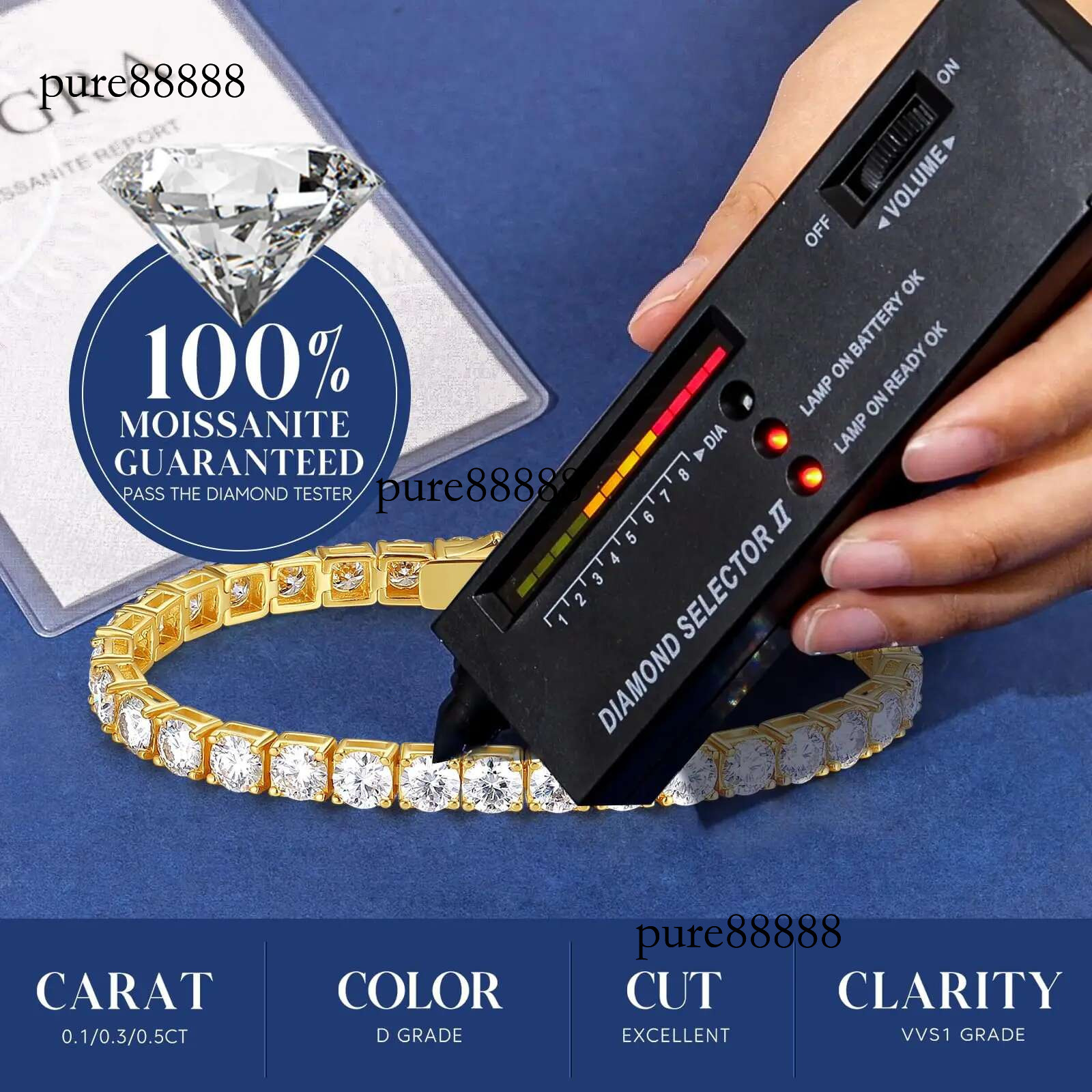Dainty Full Moissanite Tennis Gold Plated Sterg Sier D Color Lab Created Dia Bracelet for Women Men