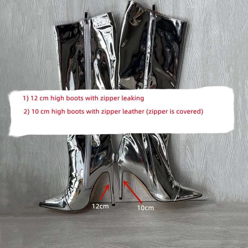 Thigh Candy Color Mirror Leather Knee Heels Stilettos Runway Shoes For Women High Heel Boots