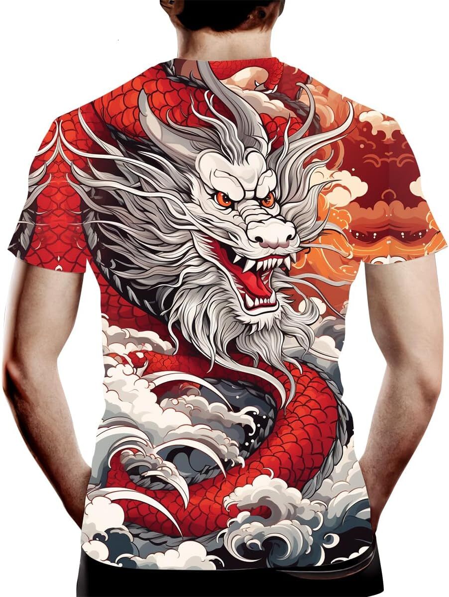 Mens T shirt Men's Dragon Shirt 3D Fantasy Animal Themed T-Shirt Vintage Funny Short Sleeve Tees Tops tee Casual tops summer clothes Divine Drago