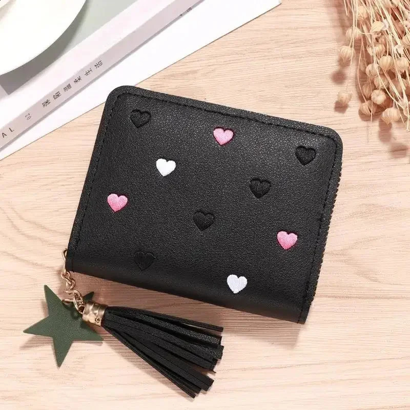 1 piece womens small wallet womens mini tassel wallet cute short zipper cute Pu leather coin wallet womens hand-held wallet 250228