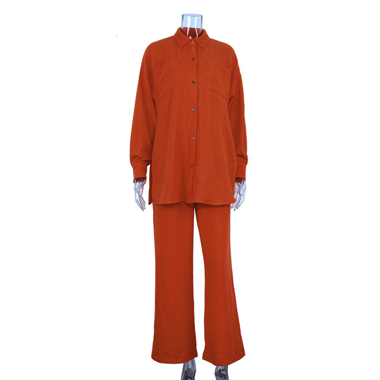 New2 New Autumn Fashion Casual Women's Long Sleeve Shirt High Waist Wide Leg Pants Small Two Piece Set