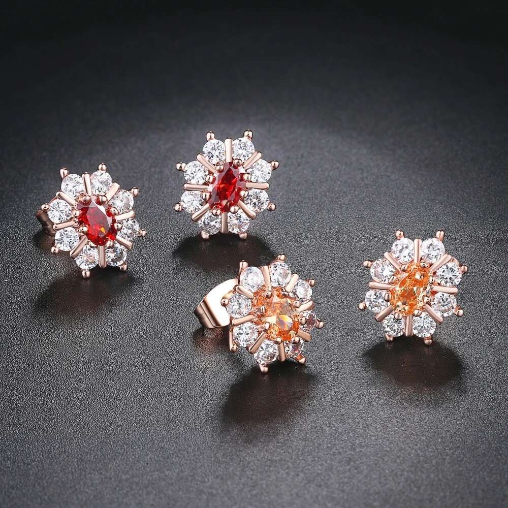 Engagement Wedding wer Crystal Stud Earrings Women Fashion Zircon Rose Gold Color Ear Jewelry for Bridal Female Gift E062