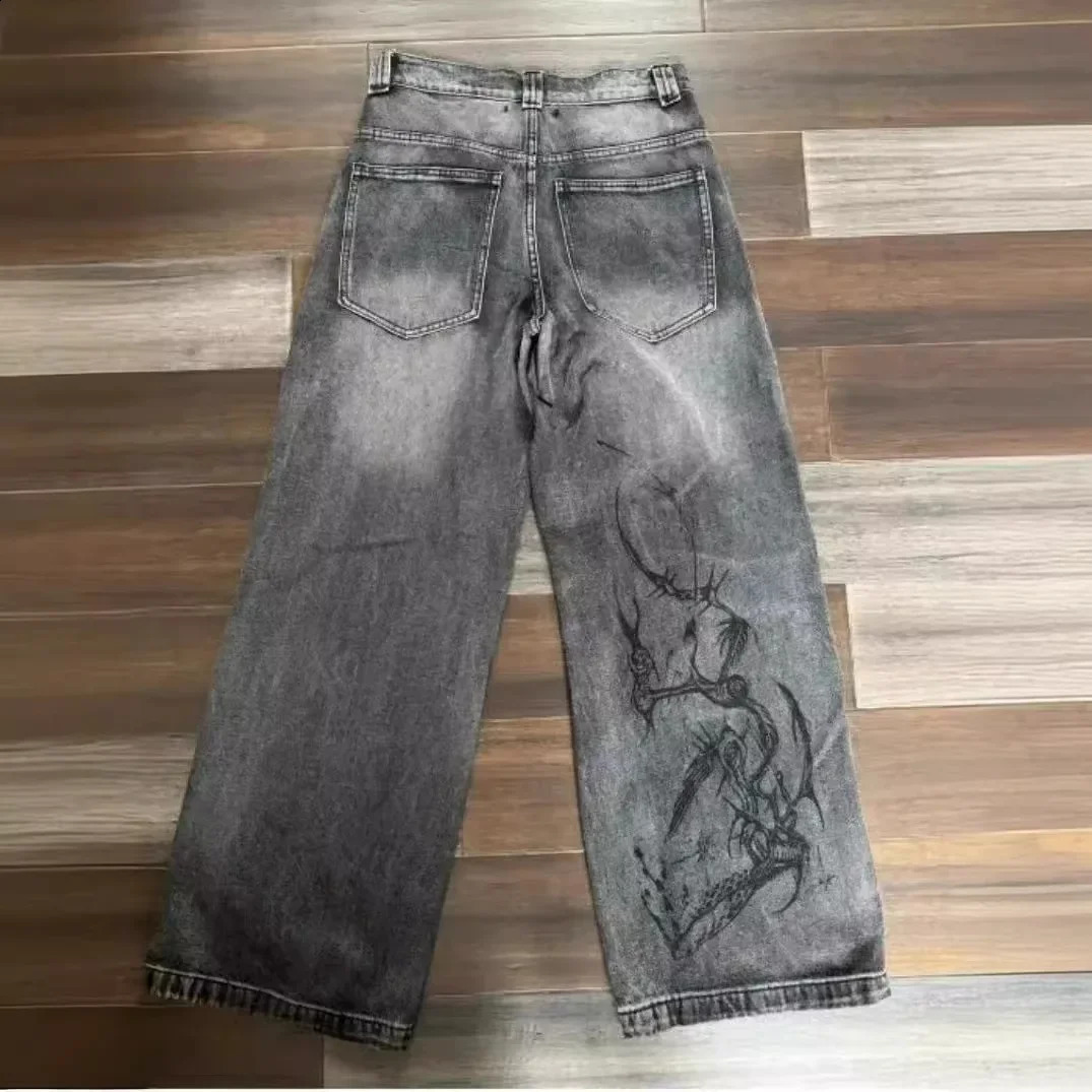 American Style Vintage Distressed Washing Hip Hop LooseFit WideLeg Jeans Trendy Cool CrossBorder Factory Direct Sales 250228