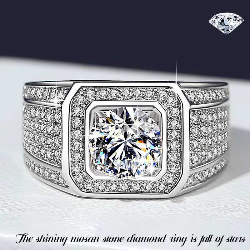 Husky Jewelry Full Star Dee Wide Edition Men's Dia Sterg Sier Moissanite Ring of Men