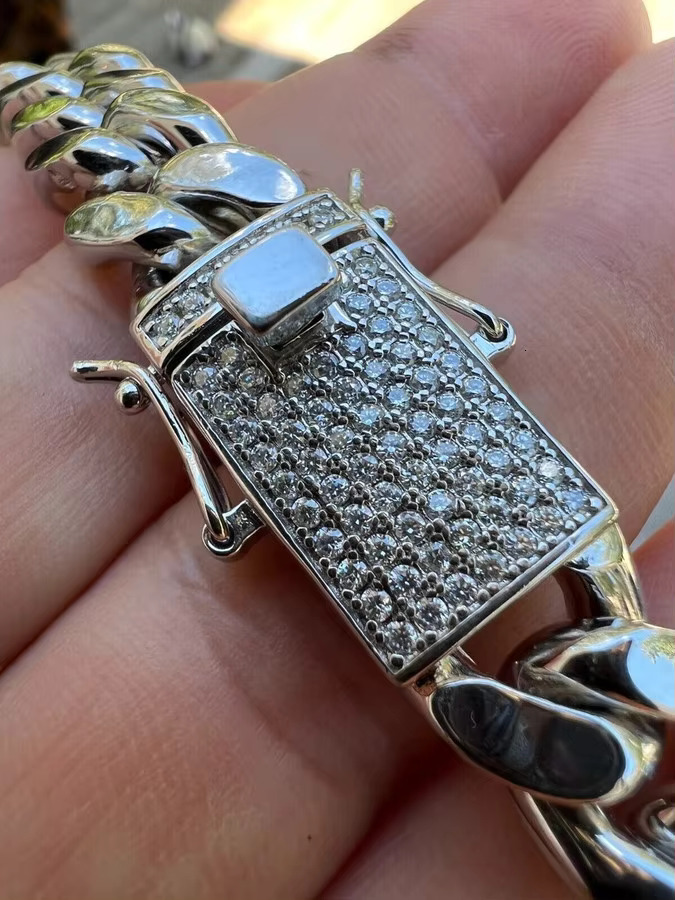 Custom Jewelry D VVS1 Bling Miami Iced Out Mossanite Cuban Link Chain 925 Silver Moissanite Hip Hop Necklace Cuban Chain