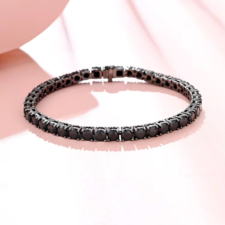Black Gun Plated Sier Iced Out baguette Cubic Zirconia Cz Tennis Bracelet