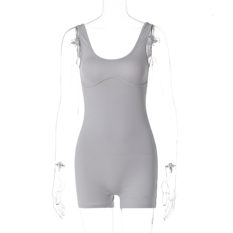 Women's New Summer New Fashion Street Shoot Solid Color Slim Fit U Neck Shoulder Strap Jumpsuit