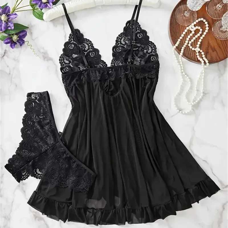 Red Sexy Lingerie Erotic Underwear Sets Transparent Porno Lace Bra And Panty Set Lingerie women Hot Sleepwear Babydoll DressXJ250301