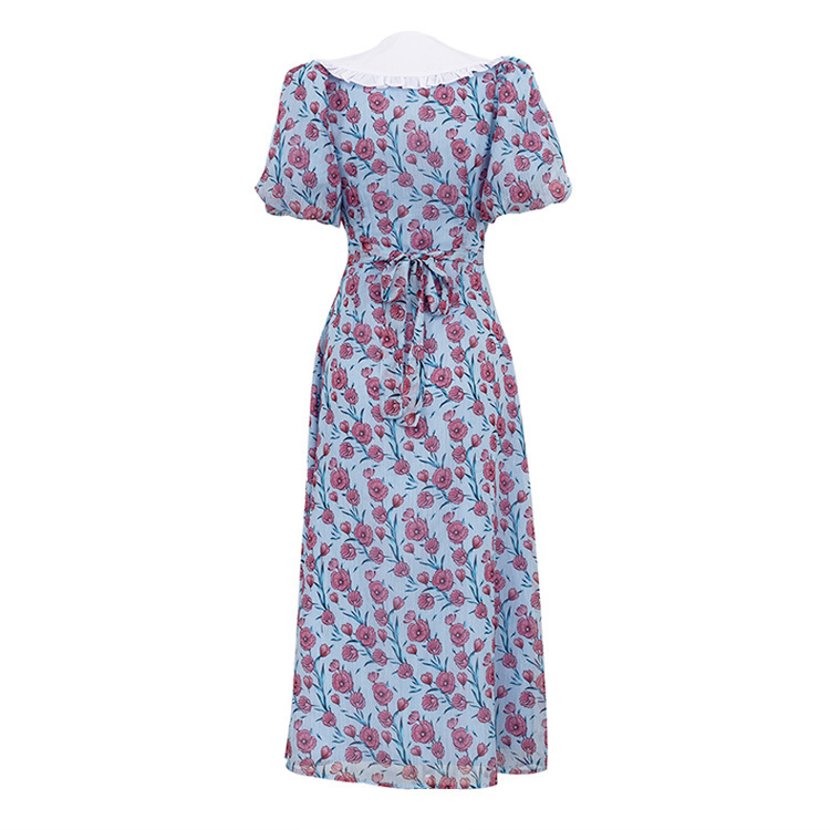 Women's New3 Summer New Sexy Hollow Out Print Doll Neck Short Sleeve Split Long Dress