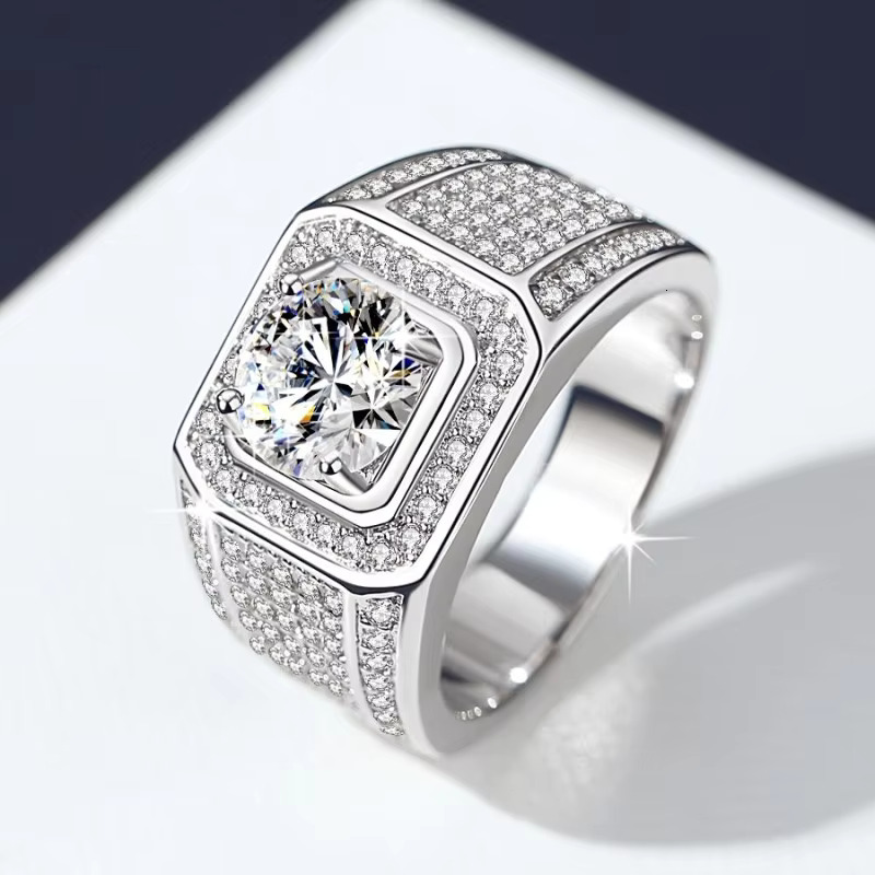 Husky Jewelry Full Star Dee Wide Edition Men's Dia Sterg Sier Moissanite Ring of Men