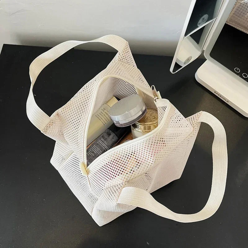 Women Men Makeup Storage Bag Case Large Capacity Zipper Cosmetic Mesh Bag Travel Tote Swimming Beach Wash Toiletry Bag 250305