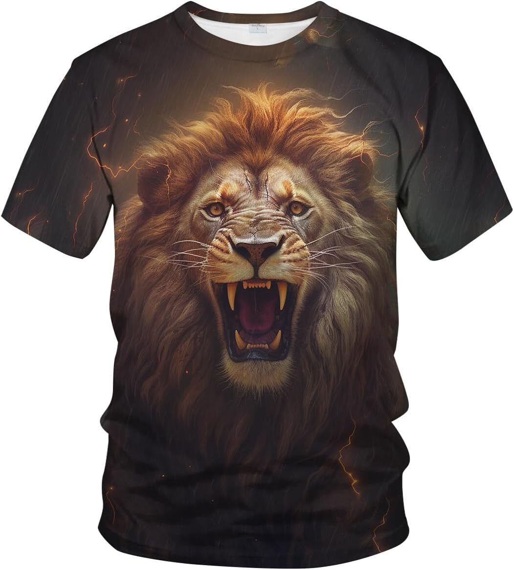 Mens T shirt Mens Animal Lion 3D Print T-Shirt Casual Short Sleeve Tee Shirt tee Casual tops summer clothes Fashionable lion pattern