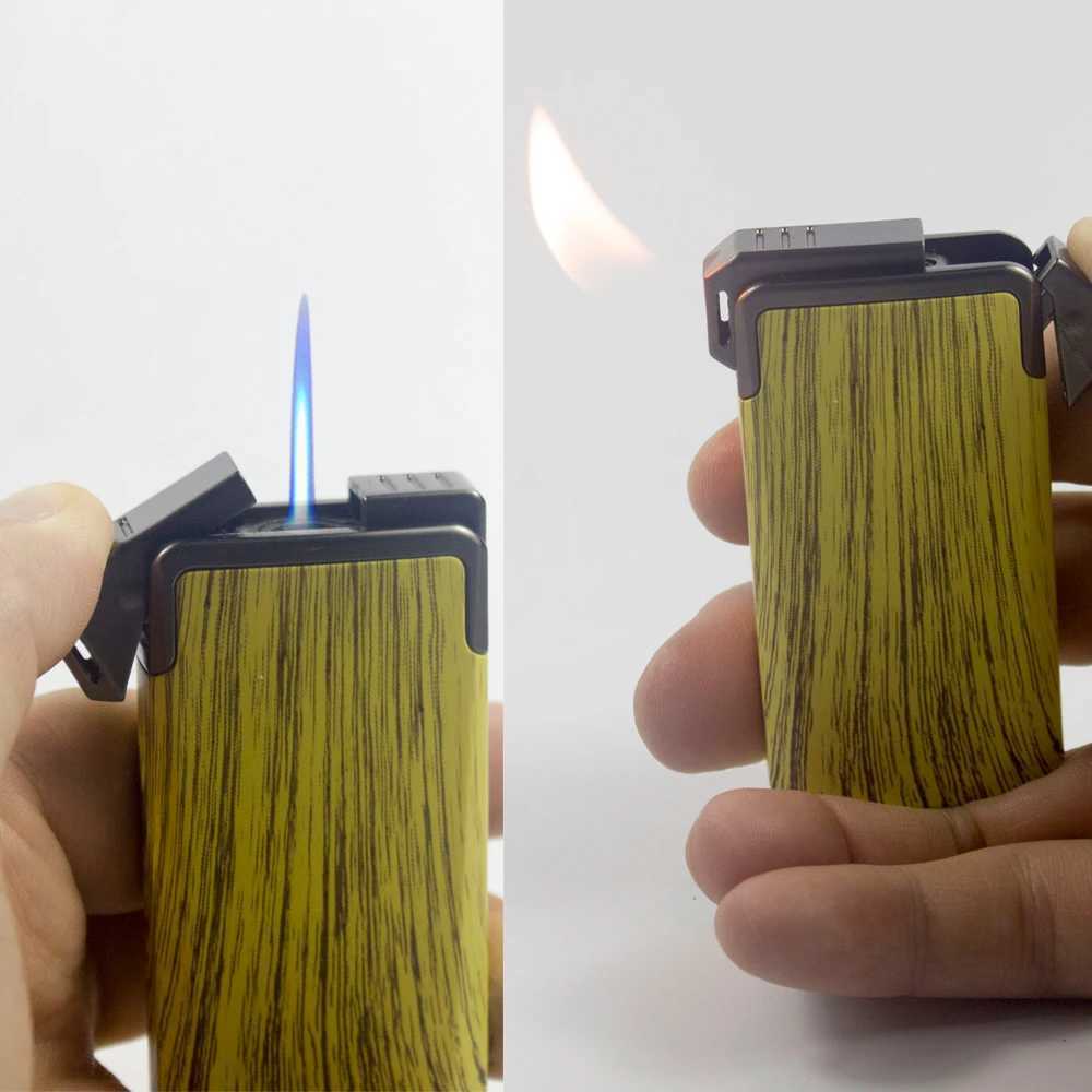 Windproof Dual-Flame Refillable Butane Torch Lighter with Adjustable Jet Wood Grain Design Cigarette Accessory Man Dad giftT250301