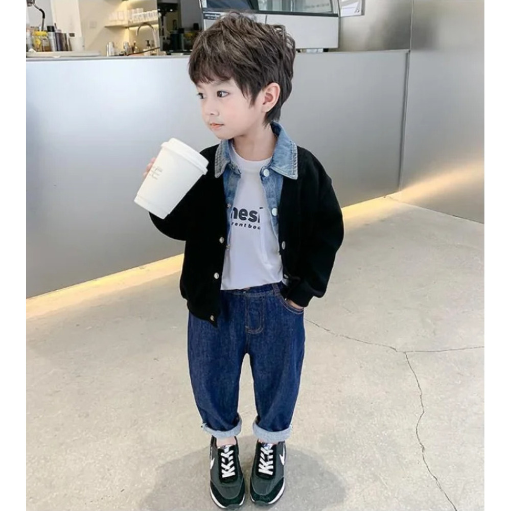 Ddmyshoesvip Children S Clothing For Boy Coat Spring Autumn Jacket Denim Collar Patchwork Top Fake Two Shirts Kids Outerwear
