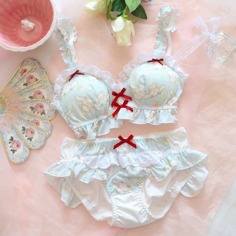 Kawaii Embroidered lace lingerie bra with panties push up brassiere panty lady sexy cute lolita bralette pants sets outdoor wearXJ250301