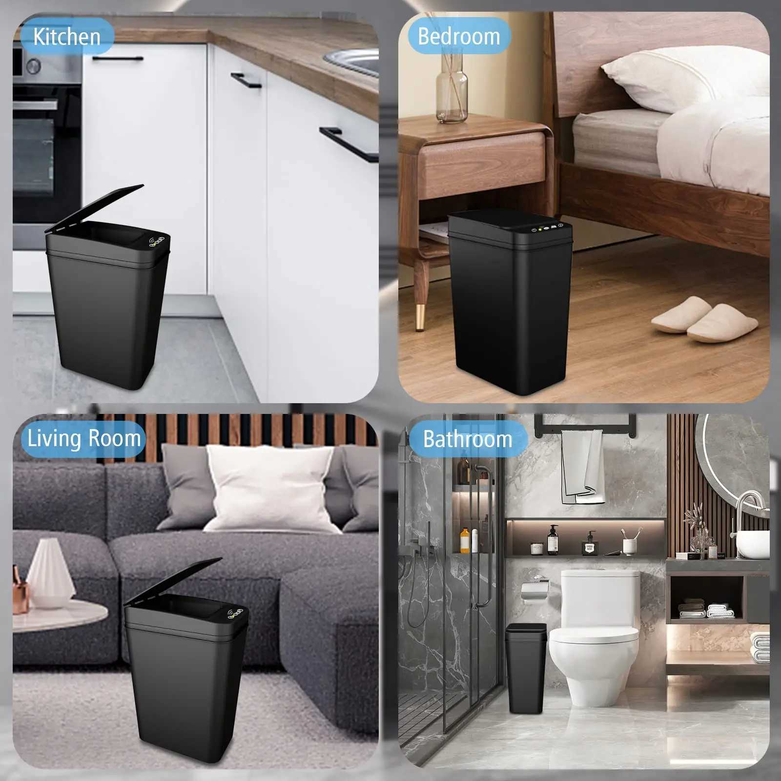Bathroom Trash Can with Lid Touchless Autatic Garbage Can Slim Motion Sensor Smart Trash Bin for BedroomOffLiving Room Y250301