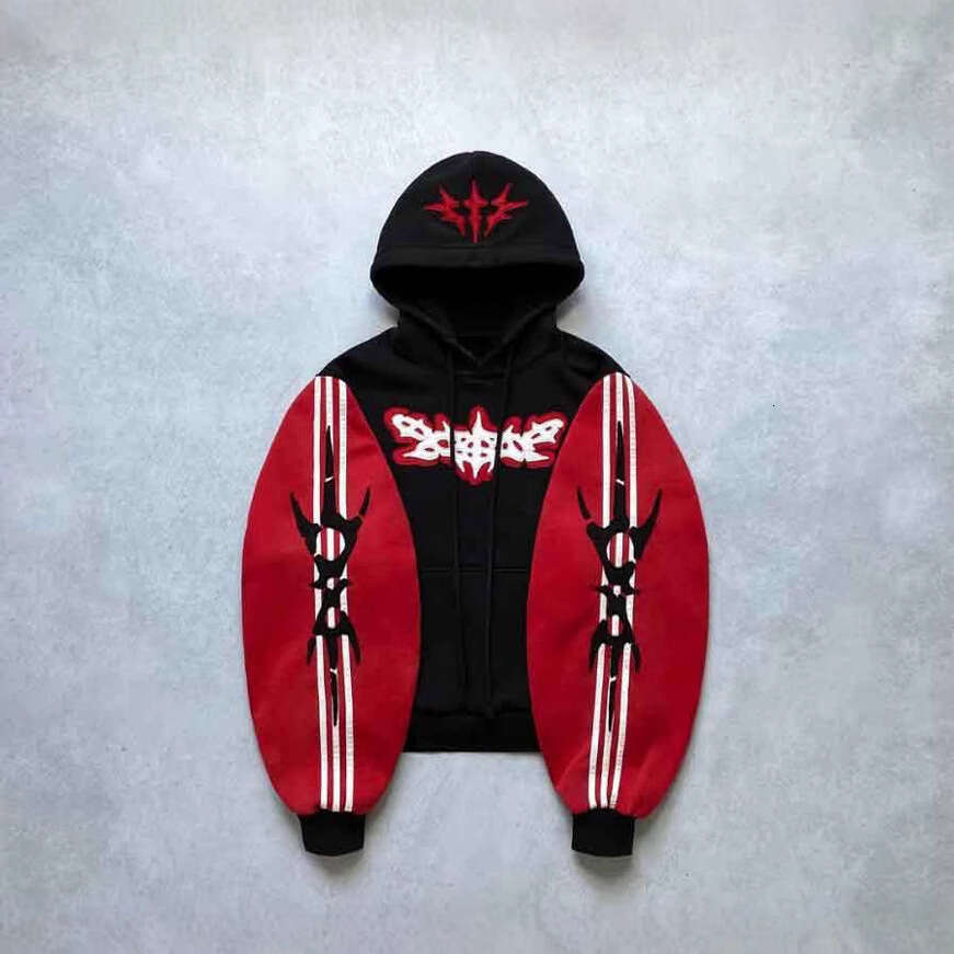 High street contrasting American ins style autumn patchwork hooded sweatshirt for men and women loose top