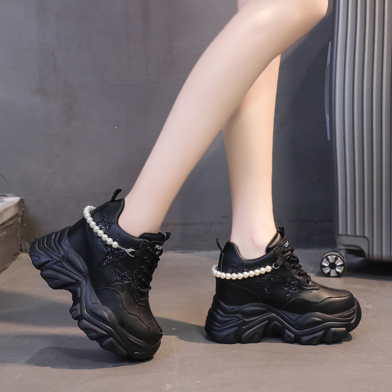 High Platform Shoes Woman 2025 Spring and Autumn Chunky Sneakers Increased 10cm Ladies Leather Shoes Trainers Zapatillas Deportivas Mujer
