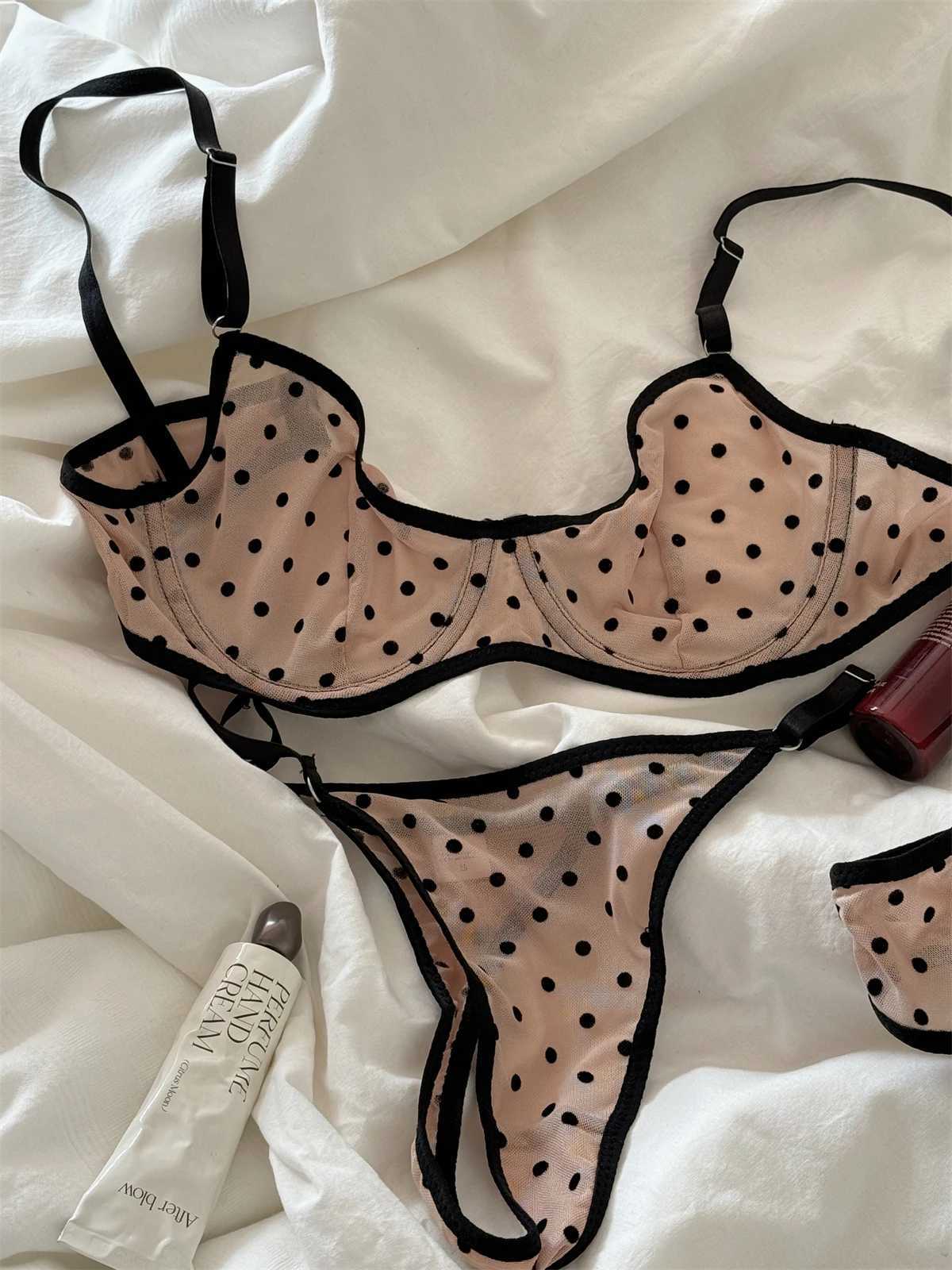 Sexy thin lace underwear three-piece satin bra set new adjustable collection of side breasts up support lingerie breifs suitXJ250301