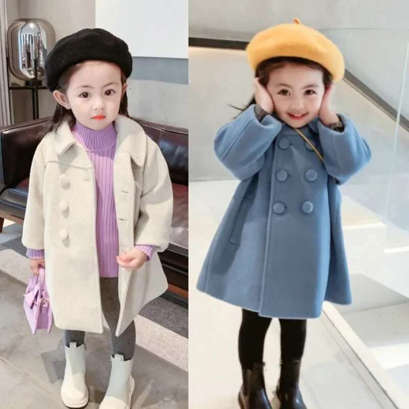 Ddmyshoesvip Children Coats Girls Mid Length Padded Double Breasted Tweed Winter Coat Baby Girl Clothes Kids Jacket