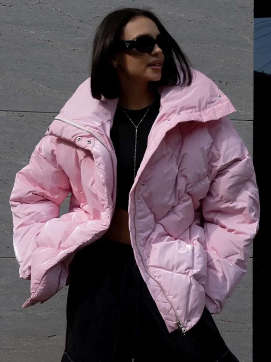 Women's Autumn Winter Thicken Warm Matte Glossy Lapel Bread Fashion Loose Casual Cotton Jacket