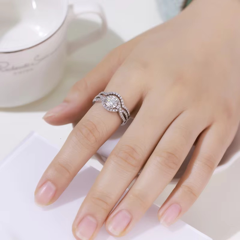 Classic Round Cut Vvs1 Moissanite Dia S Sterg Sier Ring Engagement Women Jewelry Wedding Party Anniversary Gift