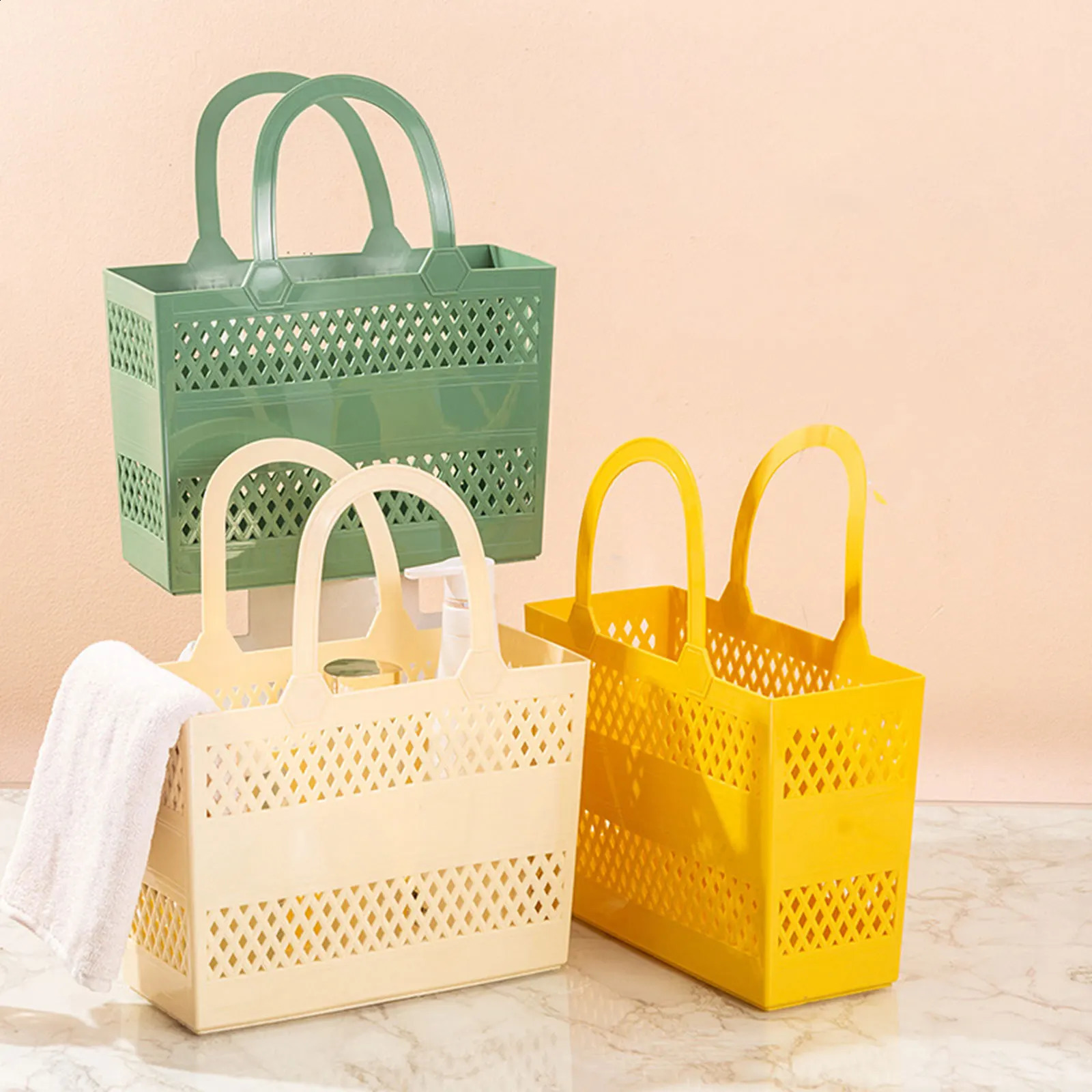 Shower Caddy Basket with Handles Portable Large Capacity Drainage Box Household Storage Basket for Camp Bathroom Beach Dorm Gym 250305