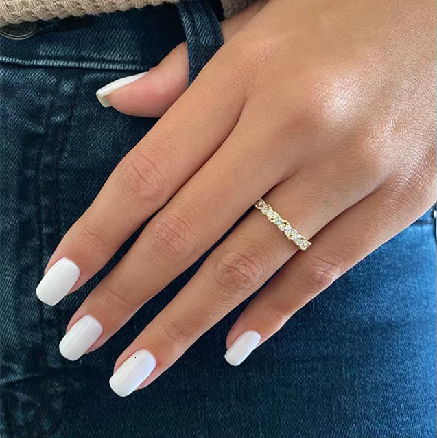 Custom Trendy Ring Jewelry Gold Plated Cubic Zirconia Eternity Ring Promise Diamond 925 Sterling Silver Engagement Wedding Ring