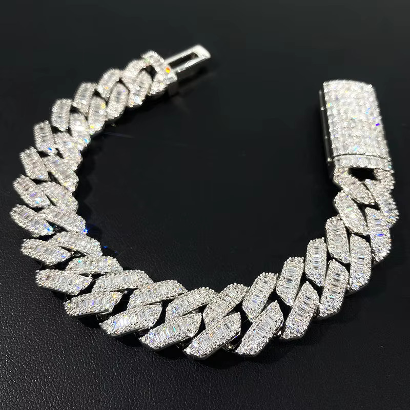 8mm/13mm Width Cuban Chain S925 Silver Choker Moissanite Tennis Necklace for Men