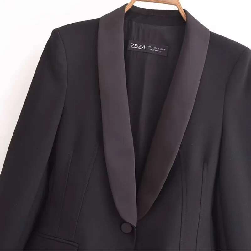 Formal Women Autumn Casual Silk Texture Single Button Pocket Decoration Coat Chic Outwear Female Blazer