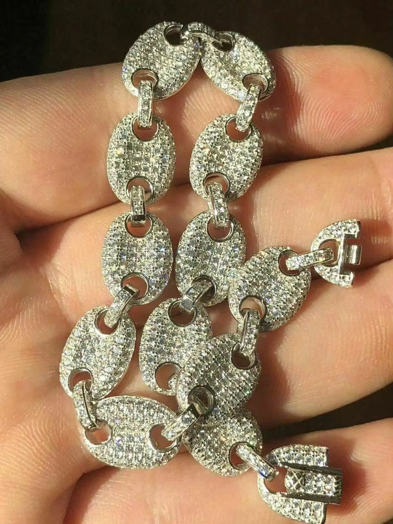 12MM Iced Out Dia k Men Hip Hop Cuban Sterg Sier Moissanite Bracelet for Gift