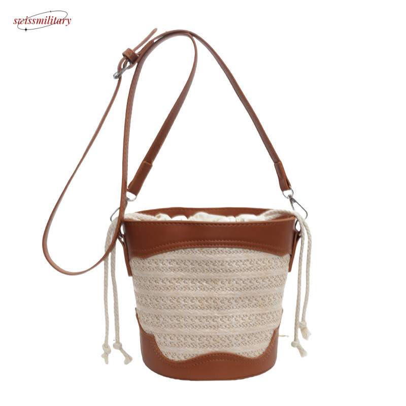Summer popular bucket for women 2025 new niche design crossbody casual vacation grass woven shoulder bag #swissmilitary