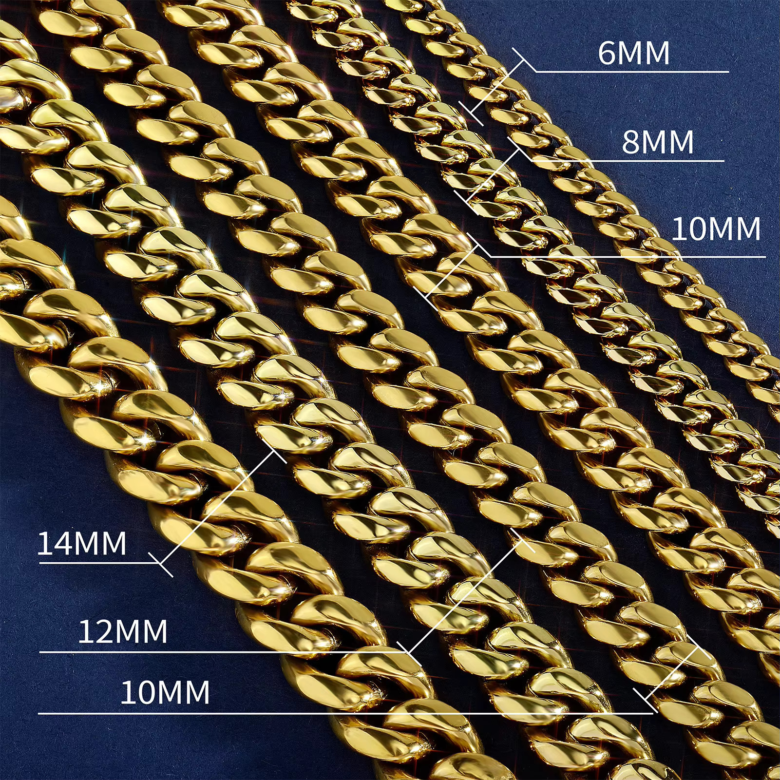 A genuine 14k gold filled Miami Cuban chain edge necklace made of stainless steel 6/8mm solid cut for men and women's gift selection