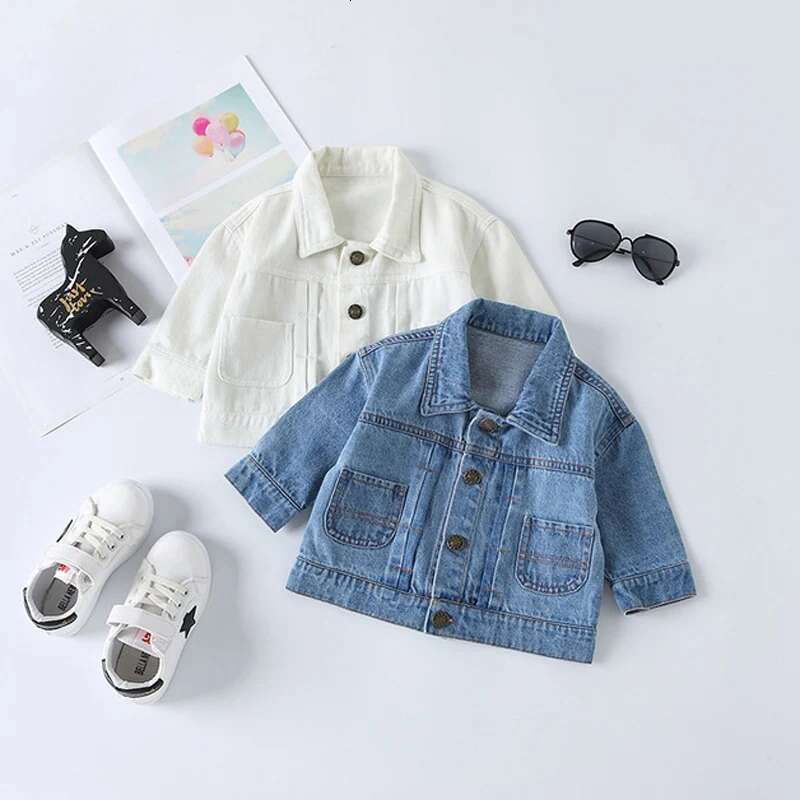 Ddmyshoesvip New Arrival Girls Boy Denim Casual Long Sleeve Jeans Jacket Fashion Outerwear Baby Clothes