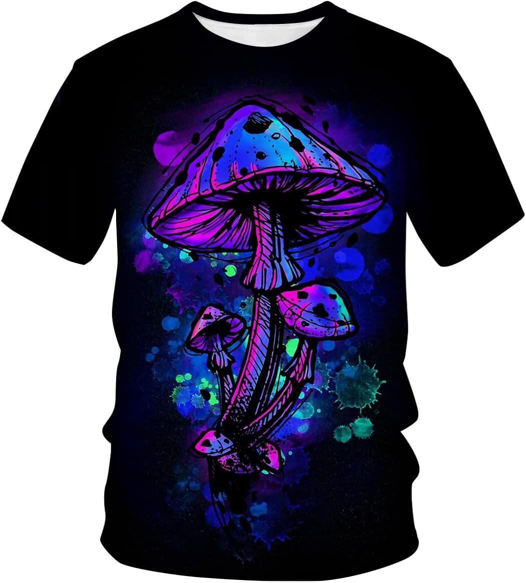 Mens T shirt Men's Hippy Mushroom T-Shirt Novelty Graphic Fashion Tee Shirts tee Casual tops summer clothes