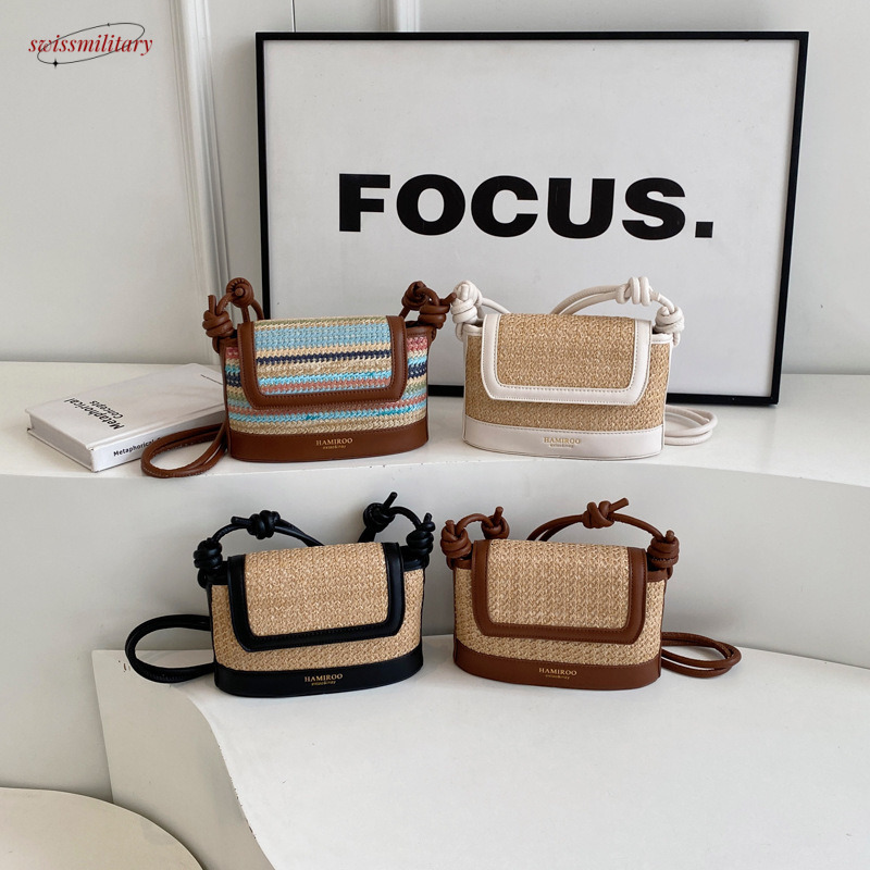 Bags Straw Woven for Women's Summer Luxury 2025 New Seaside Vacation Beach Single Shoulder Diagonal Span Small Square Bag #swissmilitary